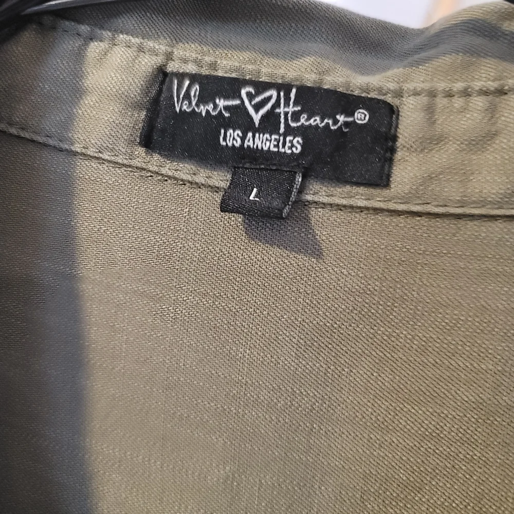 VELVET HEART Button Down Shirt Dress Olive Green Size L - Picture 2 of 8